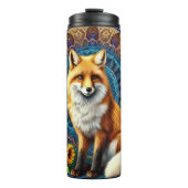 Mandala Fox mit Blumendetails Thermosbecher (Vorderseite)