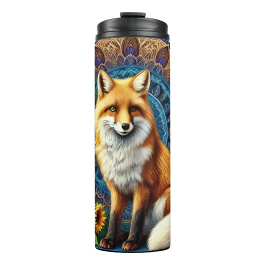 Mandala Fox mit Blumendetails Thermosbecher (Vorderseite)