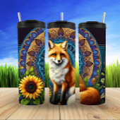 Mandala Fox mit Blumendetails Thermosbecher