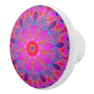 Mandala-Fraktal-Heißfarben-Aufkleber Keramikknauf