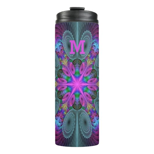 Mandala From Centre Colorful Fraktal Art Monogram Thermosbecher (Vorderseite)