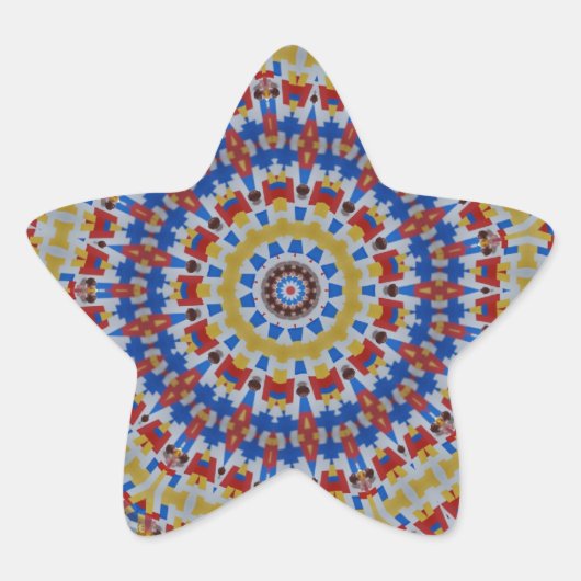 Mandala gelb blau Stern-Aufkleber (Vorderseite)