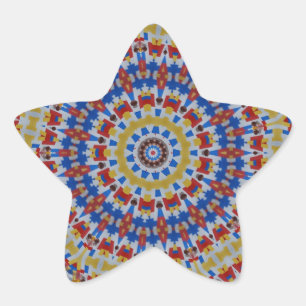 Mandala gelb blau Stern-Aufkleber