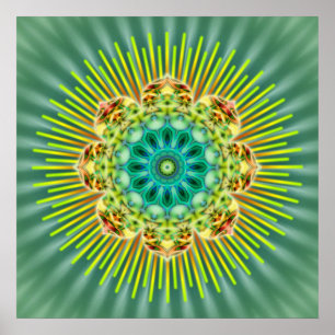 Mandala gelb grün   Grüne Blume Poster