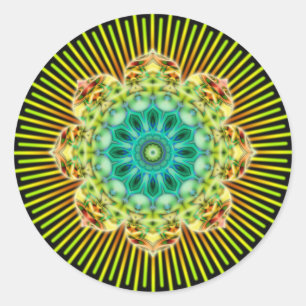 Mandala gelb grün   schwarz runder aufkleber