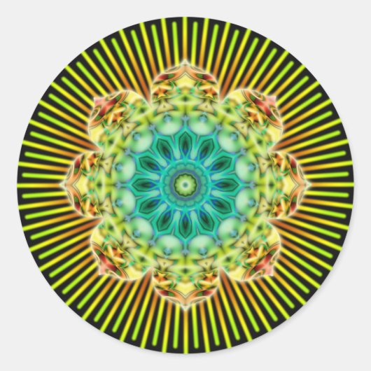 Mandala gelb grün | schwarz runder aufkleber (Vorderseite)