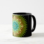 Mandala gelb grün | schwarz tasse (VorderseiteRechts)