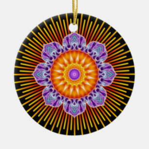 Mandala, gelb violett, schwarz keramik ornament
