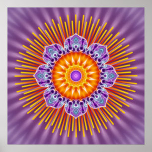 Mandala-Gelbviolett   violette Blume Poster