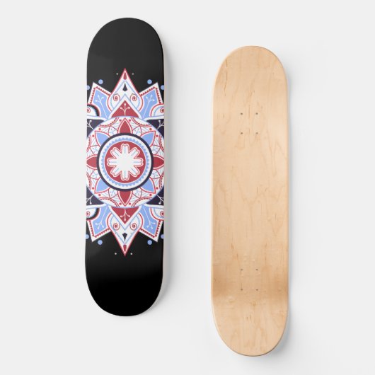 Mandala Geometric Abstrakt Pattern Blau Schwarz Skateboard (Vorderseite)