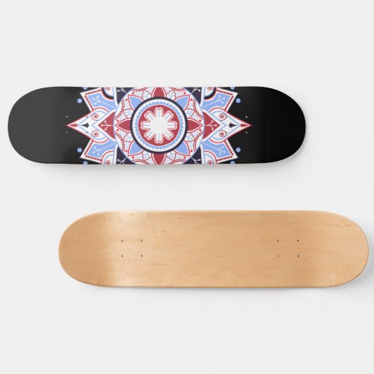Mandala Geometric Abstrakt Pattern Blau Schwarz Skateboard (Horizontal)