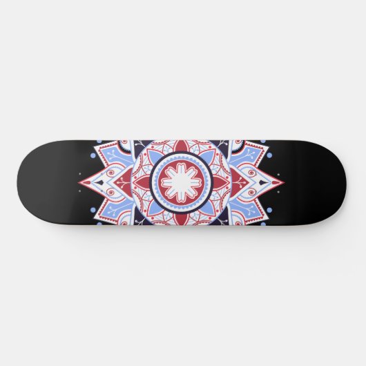 Mandala Geometric Abstrakt Pattern Blau Schwarz Skateboard (Horizontal)