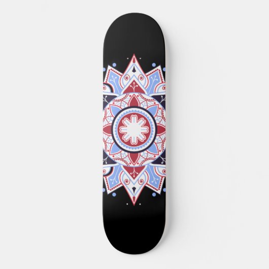 Mandala Geometric Abstrakt Pattern Blau Schwarz Skateboard (Vorderseite)