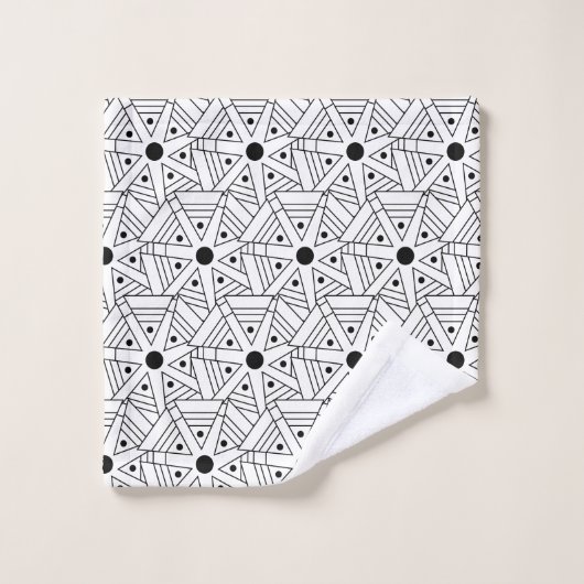 Mandala Geometric Pattern Schwarz-Weiß Badhandtuch Set (Waschlappen)
