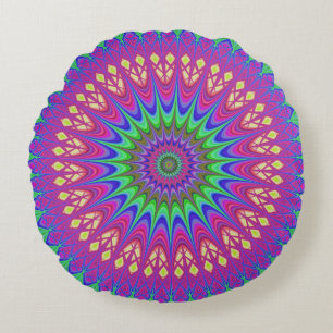 Mandala Geometric Psychedelic Retro Hippie Rundes Kissen
