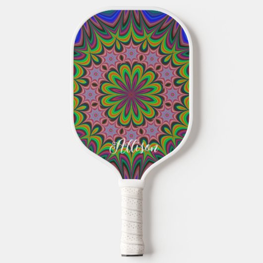 Mandala Geometric Rosette Retro Hippie Pickleball Schläger (Vorderseite)