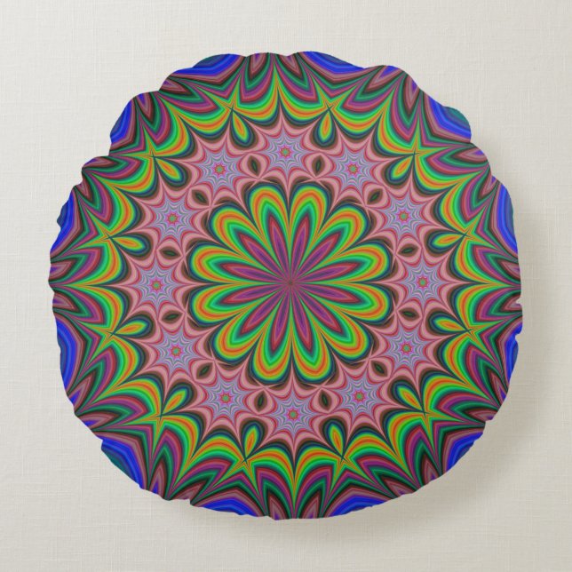 Mandala Geometric Rosette Retro Hippie Rundes Kissen (Vorderseite)