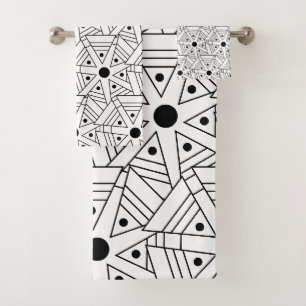 Mandala-Geometrisches Muster Schwarz und Weiß Badhandtuch Set