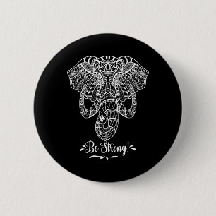 Mandala-Gesicht Elefant. Sei stark. Wie ein Elefan Button