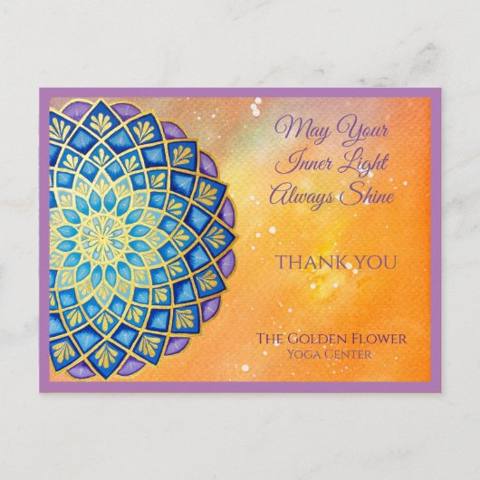 Mandala Gold Blue Lila Blume Yoga Business Postkarte (Vorderseite)