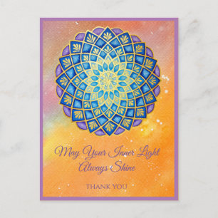 Mandala Gold Blue Lila Blumenschrift Postkarte