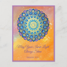 Mandala Gold Blue Lila Blumenschrift Postkarte