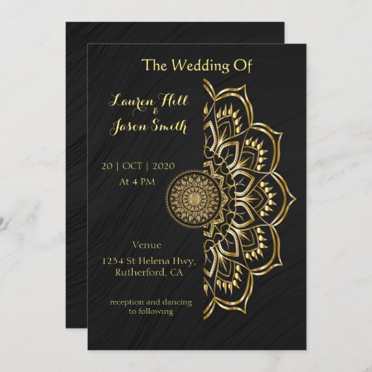 Mandala Gold Florist Wedding Einladung (Vorne/Hinten)