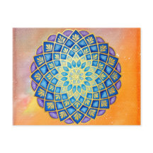 Mandala Gold Orange Watercolor Blau Lila Blume