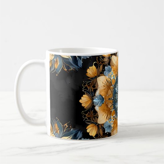 Mandala Gold & Silver Blue Leaf Kaffeetasse (Links)