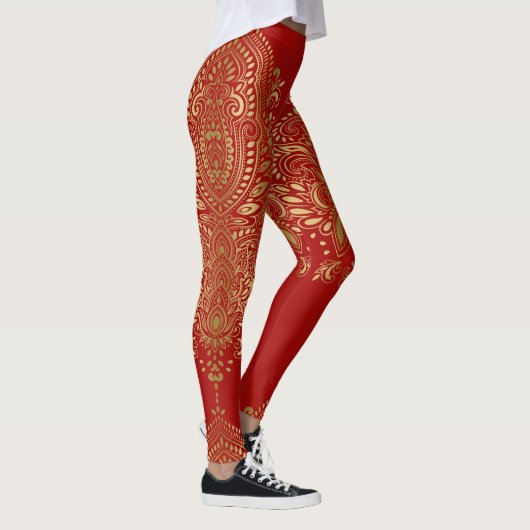 Mandala, Gold und Rot Leggings (Rechts)
