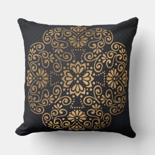 Mandala Gold und schwarz dekoratives Kissen