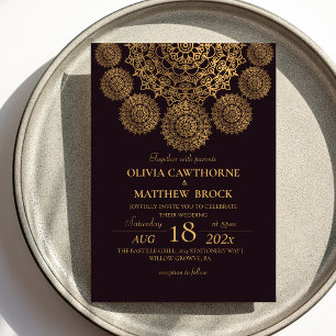 Mandala Gold Verziert Burgundy Wedding Einladung