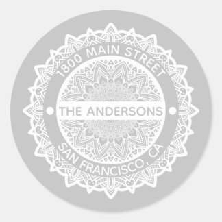Mandala Gray Address Label Round Aufkleber