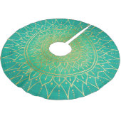 Mandala Green Emerald Gold Weihnachten Polyester Weihnachtsbaumdecke (Schrägansicht)