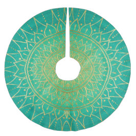 Mandala Green Emerald Gold Weihnachten Polyester Weihnachtsbaumdecke