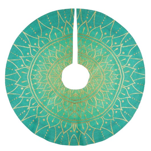 Mandala Green Emerald Gold Weihnachten Polyester Weihnachtsbaumdecke (Vorderseite)