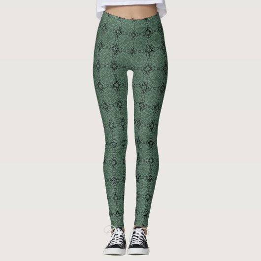 Mandala Green Gray Leggings (Vorderseite)