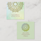 Mandala Green Lotus Blume Gold Yoga Instructor Quadratische Visitenkarte (Vorne/Hinten)