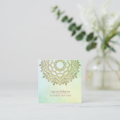 Mandala Green Lotus Blume Gold Yoga Instructor Quadratische Visitenkarte (Stehend Vorderseite)