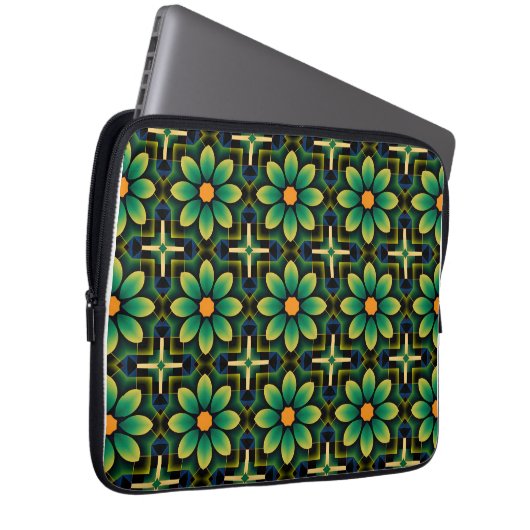 Mandala Green und Yellow Floral Geometric Pattern Laptopschutzhülle (Vorne Rechts)