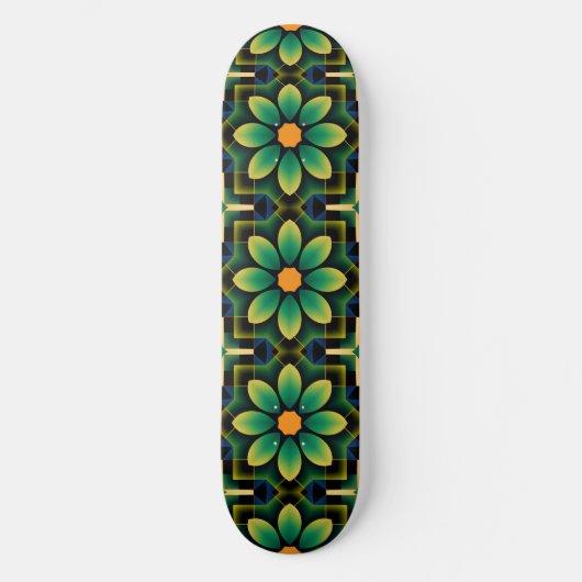 Mandala Green und Yellow Floral Geometric Pattern Skateboard (Vorderseite)