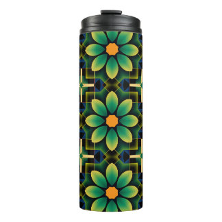 Mandala Green und Yellow Floral Geometric Pattern Thermosbecher