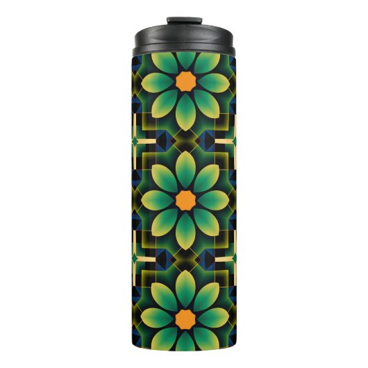 Mandala Green und Yellow Floral Geometric Pattern Thermosbecher (Vorderseite)