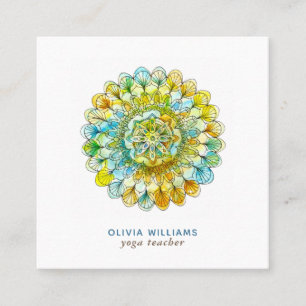Mandala Green Yellow Spiritual Yoga Business Card Quadratische Visitenkarte