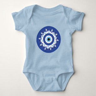 Mandala Griechisch Evil Eye Blue White Baby Strampler