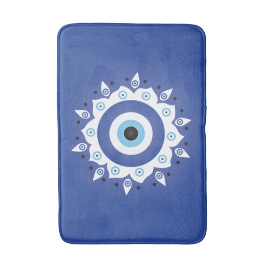 Mandala Griechisch Evil Eye Blue White Badematte (Vorderseite Vertikal)