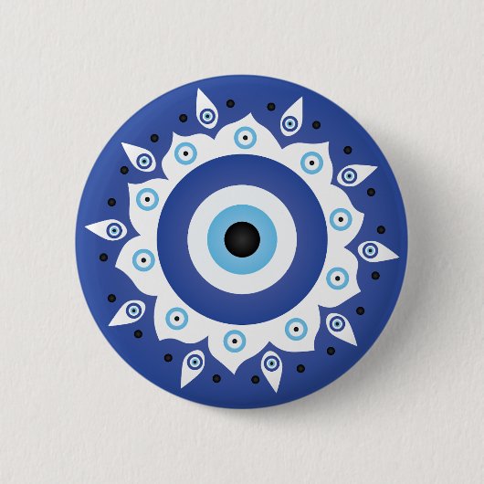 Mandala Griechisch Evil Eye Blue White Button (Vorderseite)