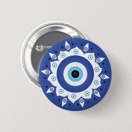 Mandala Griechisch Evil Eye Blue White Button (Vorne & Hinten)