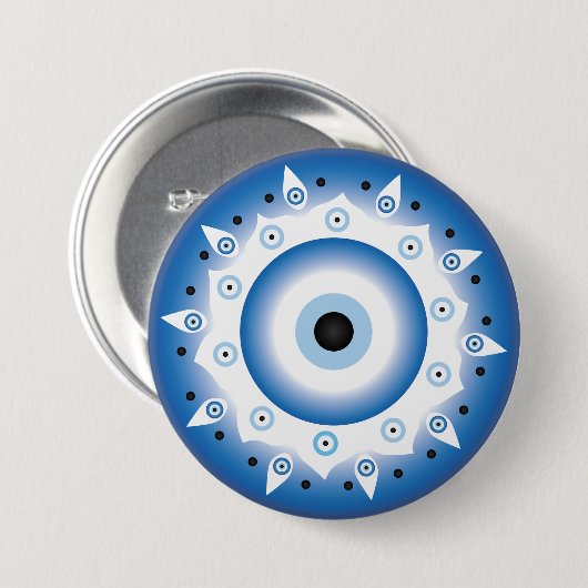 Mandala Griechisch Evil Eye Blue White Button (Vorne & Hinten)