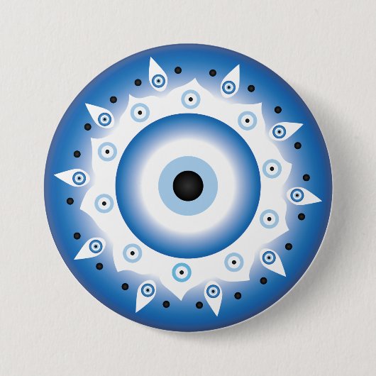 Mandala Griechisch Evil Eye Blue White Button (Vorderseite)